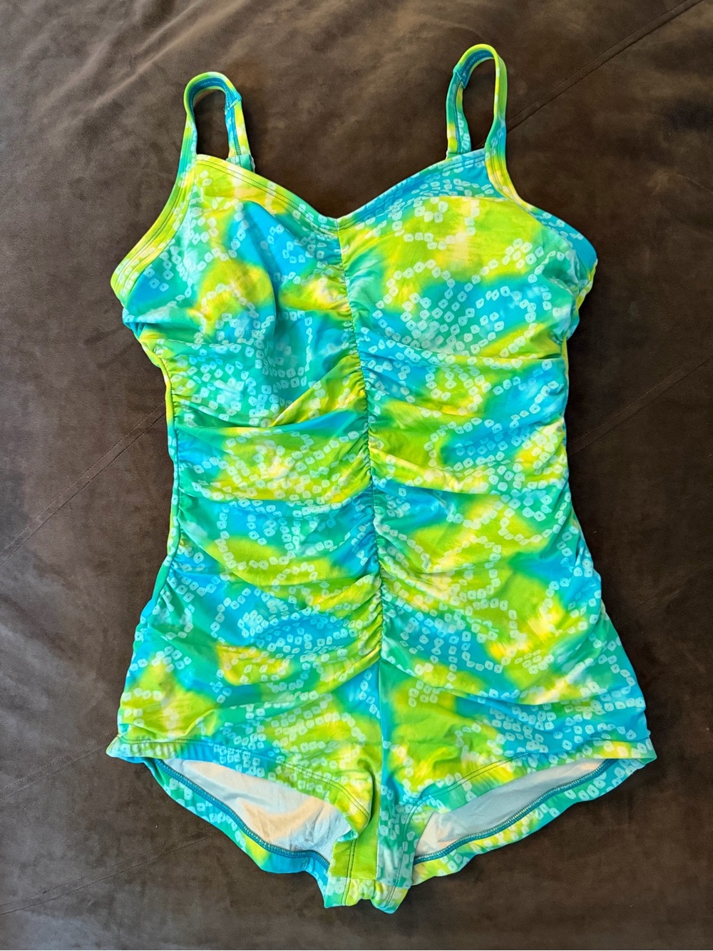 Amoena mastectomy swimwear Turquoise & Lime Ruched One-Piece Swimsuit US size 16